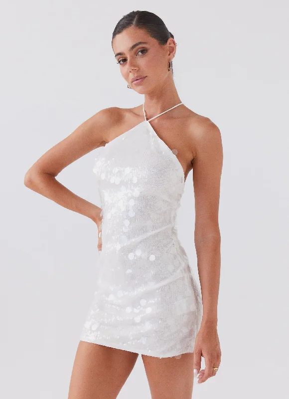 Women's Embroidered Detail Mini Dress-Glitz And Glamour Sequin Mini Dress - Crystal Cloud