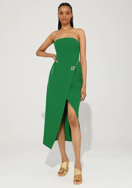 Wrap Dress for Wedding Reception -Women's Wrap Dress for Holiday Party -Goa Goa Ella Strapless Chain Wrap Pencil Dress, Green Wrap Dress for Wedding Reception -Women's Wrap Dress for Holiday Party -Goa Goa Ella Strapless Chain Wrap Pencil Dress, Green