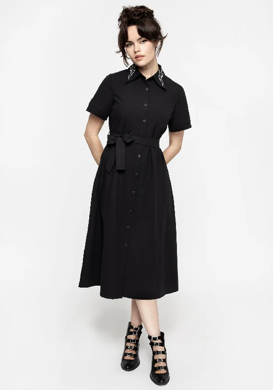 Summer Casual Shirt Dress-Goodfellow Embroidered Collar Midi Shirt Dress