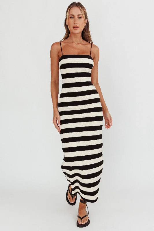 Women's Color-block Maxi Dress-Gracey Cami Strap Maxi Dress Stripe Black