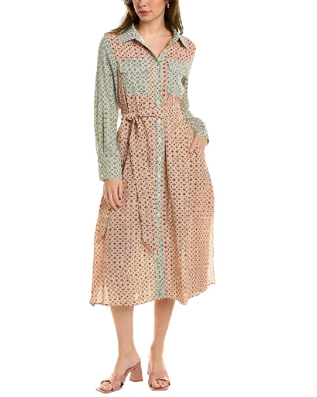 Floral Shirt Dress-Gracia Contrast Print Shirtdress