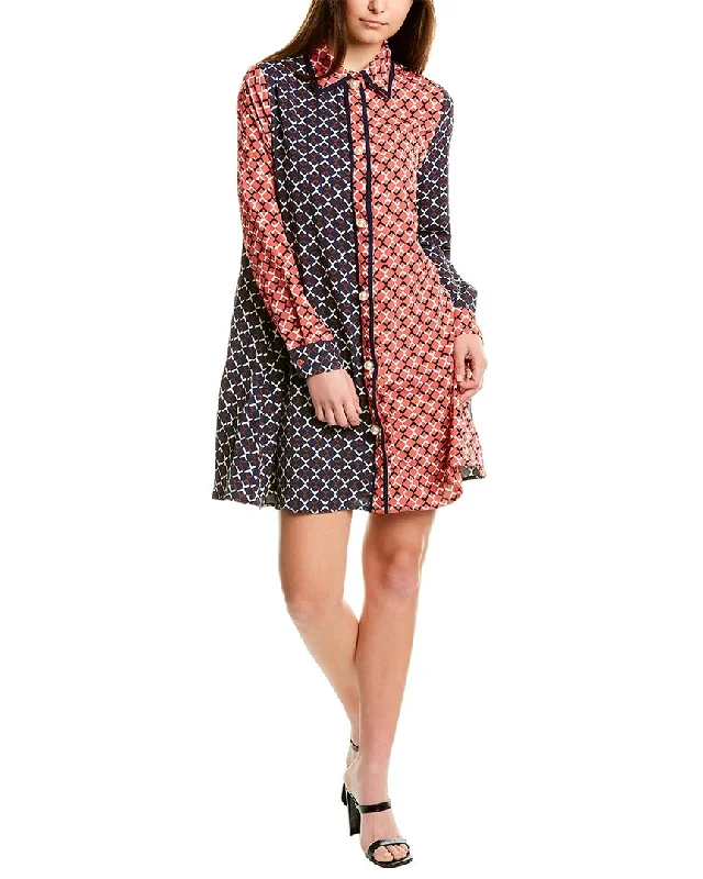 Shirt Dress with Sleeves-Gracia Two Tones Lockheart Print Shirtdress