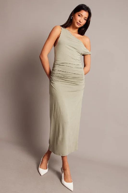 Leopard Print Bodycon Dress -Green Bodycon Dress Twist off Shoulder Supersoft