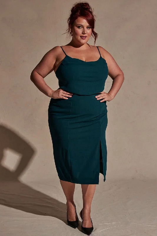 Sexy Bodycon Dress with Mesh Back -Green Cowl Bodycon Party Dress