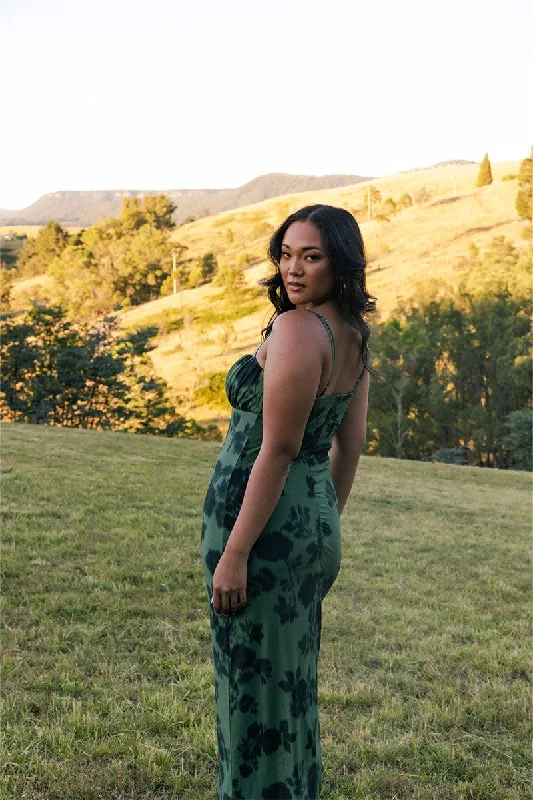 Bodycon Dress for Business Dinner -Green Floral Bodycon Dress Singlet Midi