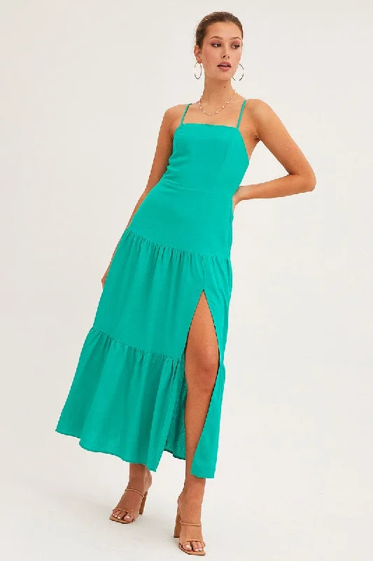 Women's Casual Summer Maxi Dress-Green Maxi Dress Sleeveless Square Neck Linen Blend Women's Casual Summer Maxi Dress-Green Maxi Dress Sleeveless Square Neck Linen Blend