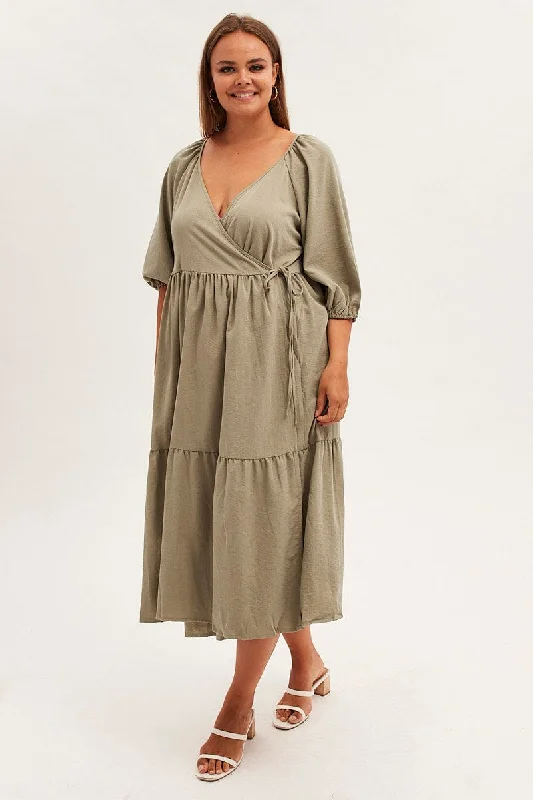 Women's Satin Back Maxi Dress-Green Maxi Dress Wrap Short Sleeve