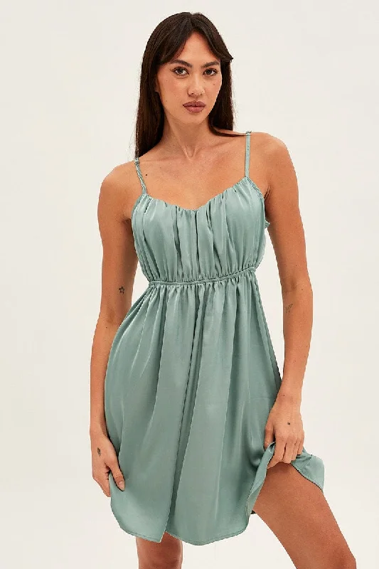Silk Slip Dress for Nightwear -Black Satin Slip Dress for Cocktail Event -Green Nightie Sleeveless Scoop Necksatin Slip Dress