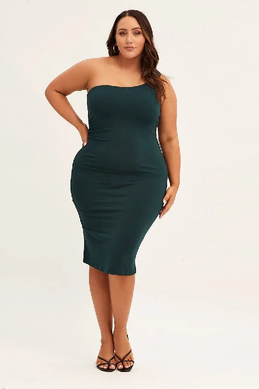 Women's Casual Bodycon Dress for Work -Green One Shoulder Jersey Bodycon Dress
