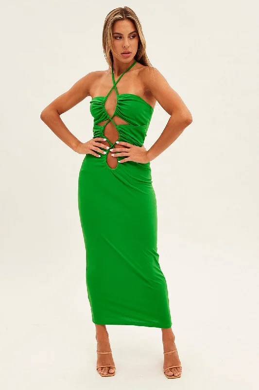 Casual White Bodycon Dress -Green Party Bodycon Dress