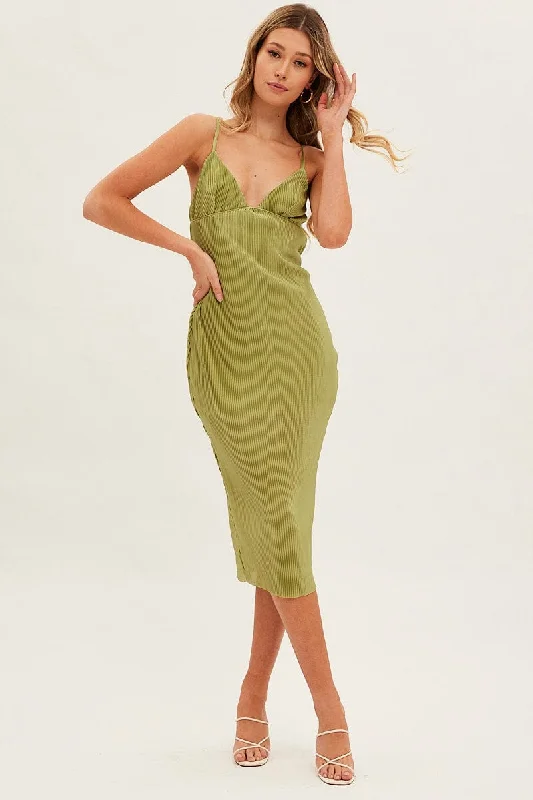 Silk Satin Slip Dress with Draped Front -Women's Satin Slip Dress with Sweetheart Neckline -Green Slip Dress Midi Plisse Satin