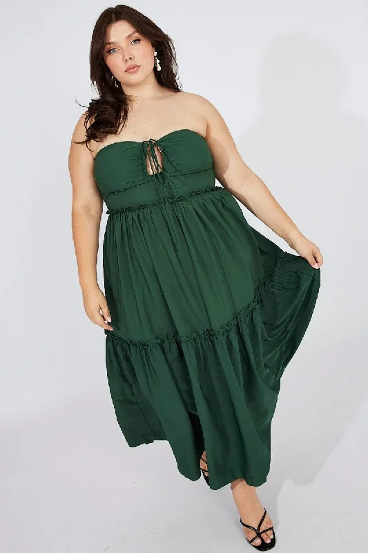 Women's Floral Satin Maxi Dress-Green U Front Maxi Halter Dress