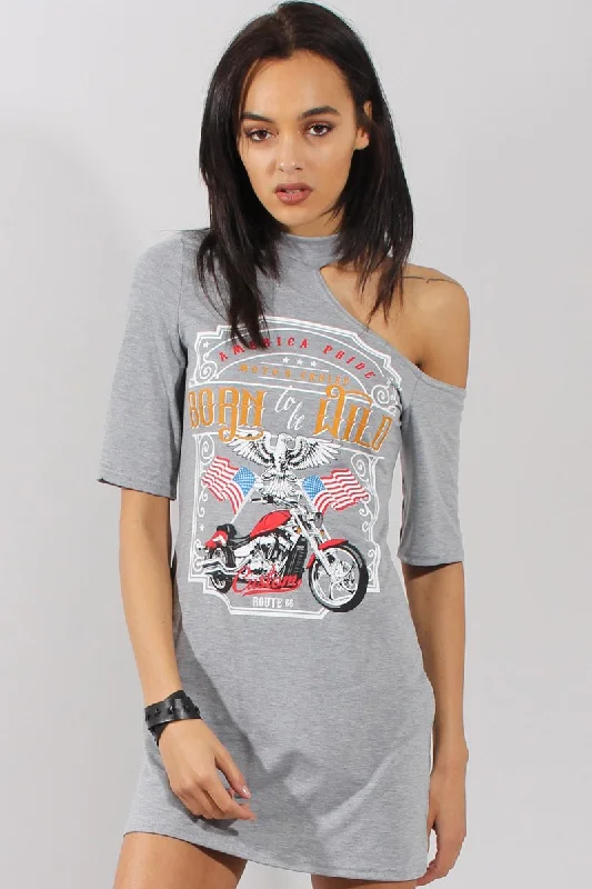 Silk Summer Shirt Dress-Grey Born To Be Wild Cut Out Shoulder T-Shirt Dress - Lorelei