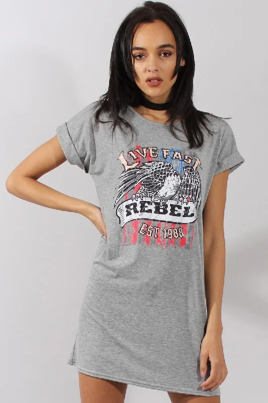 Warm Plaid Shirt Dress-Grey Rebel Slogan Print Tshirt Dress - Juan