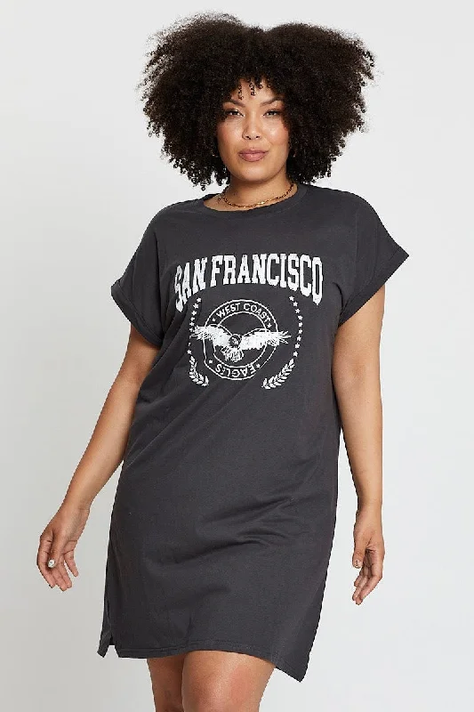 Sleeveless Shirt Dress-Grey Short Sleeve Graphic T-shirt Dress