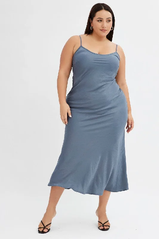 Luxe Slip Dress for Evening Wear -Women's Off-shoulder Slip Dress for Party -Grey Slip Dress Sleeveless Maxi