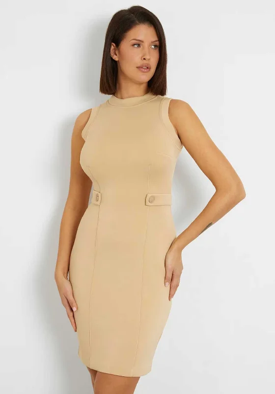 Women's Off-shoulder Red Bodycon Dress -Guess Scuba Bodycon Knee Length Dress, Beige Women's Off-shoulder Red Bodycon Dress -Guess Scuba Bodycon Knee Length Dress, Beige