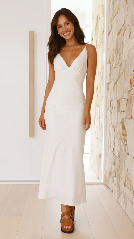 Women's Full-length Maxi Dress-Halina Maxi Dress - White