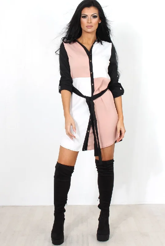 Sleeveless Cotton Shirt Dress-Harper Pink Panel Shirt Dress