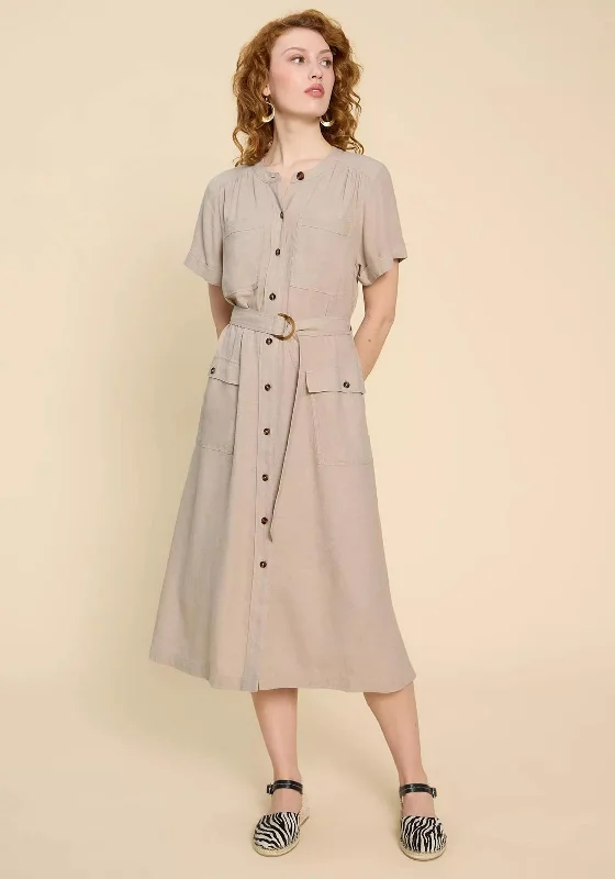 Short-sleeve Denim Shirt Dress-White Stuff Hazel Linen Blend Midi Shirt Dress, Light Natural