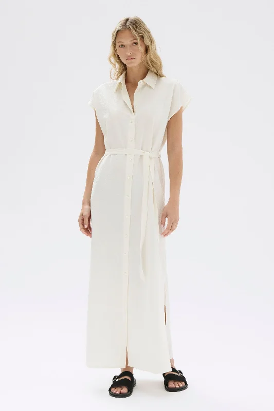 Button-up Sleeve Shirt Dress-Heather Silk Maxi Shirt Dress