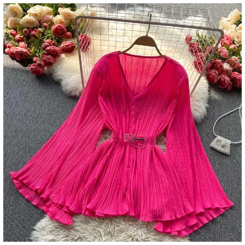 Women's Vibrant Top -Helly Pleated Blouse