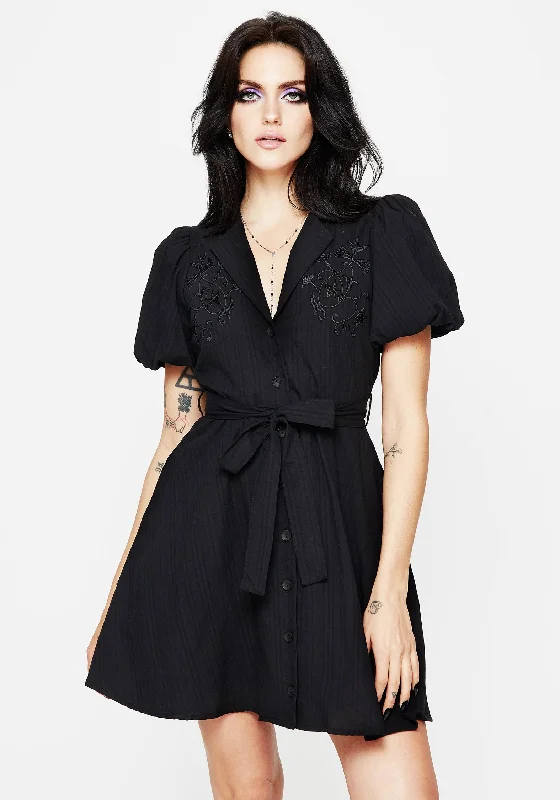 Women's Belted Shirt Dress-Herbalist Embroidered Mini Shirt Dress