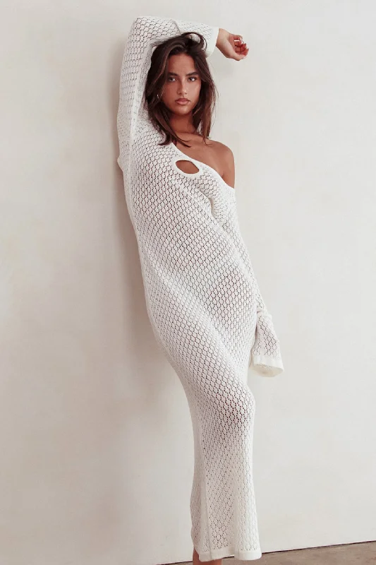 Women's Summer Maxi Dress-Hold My Heart Knit Maxi Dress Off White