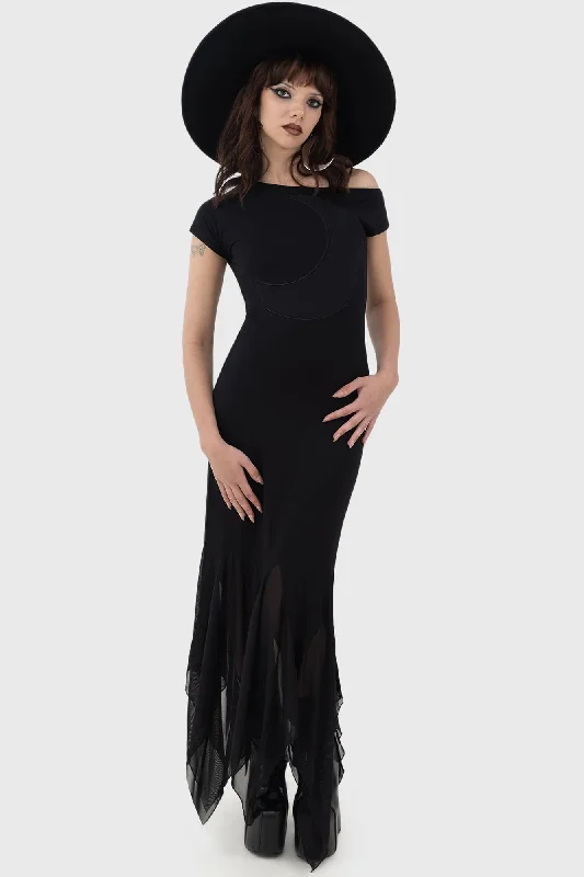 Women's Silk Chiffon Maxi Dress-Hollow Night Maxi Dress