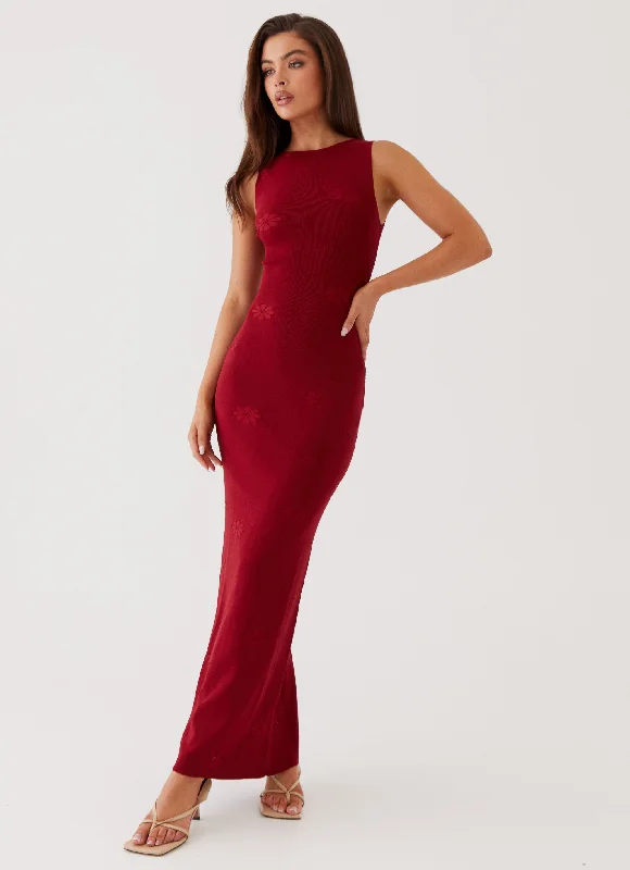Women's Summer Party Maxi Dress-Holly Knit Maxi Dress - Red