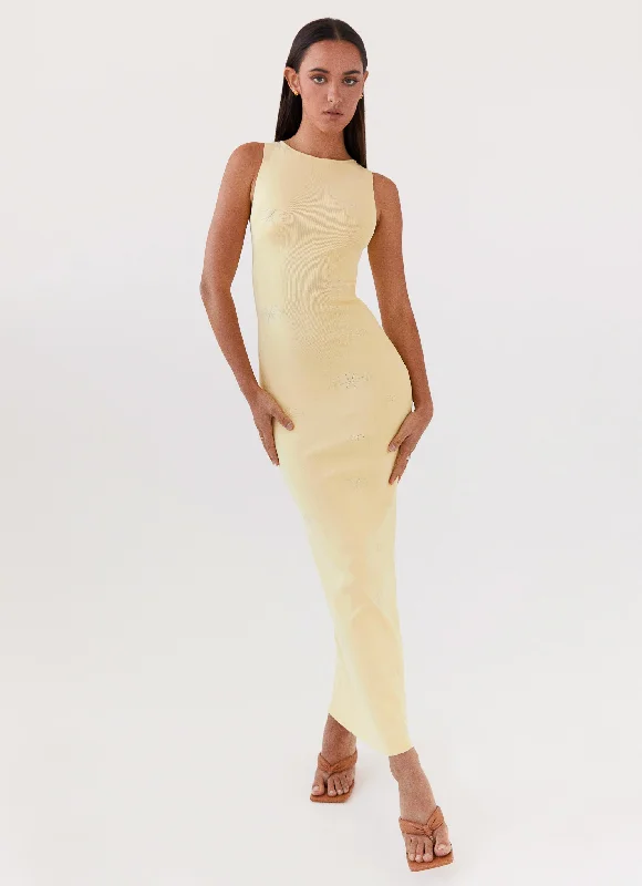 Women's Beachy Maxi Dress-Holly Knit Maxi Dress - Yellow