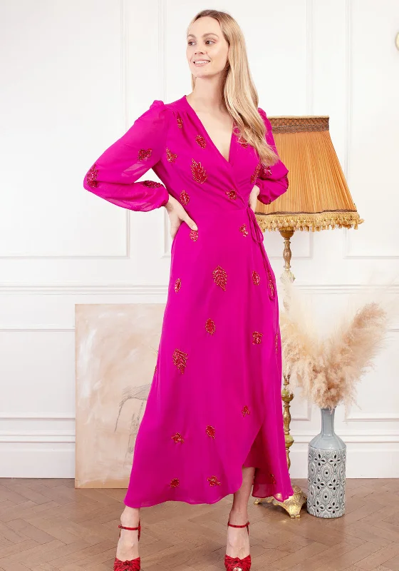 Silk Wrap Dress with Side Ties -Wrap Dress for Holiday -Hope & Ivy Honey Embellished Wrap Dress, Pink Silk Wrap Dress with Side Ties -Wrap Dress for Holiday -Hope & Ivy Honey Embellished Wrap Dress, Pink