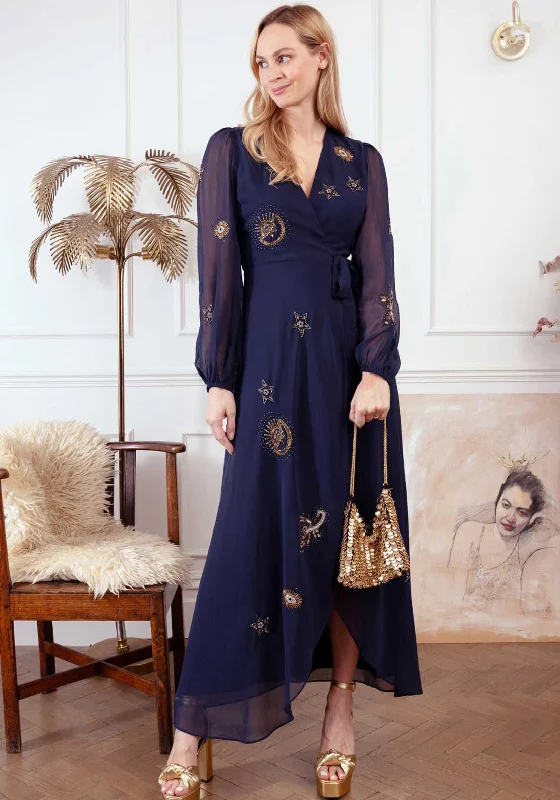 Satin Wrap Dress for Chic Look -Elegant Wrap Dress for Wedding -Hope and Ivy Kai Embellished Wrap Dress, Navy Satin Wrap Dress for Chic Look -Elegant Wrap Dress for Wedding -Hope and Ivy Kai Embellished Wrap Dress, Navy