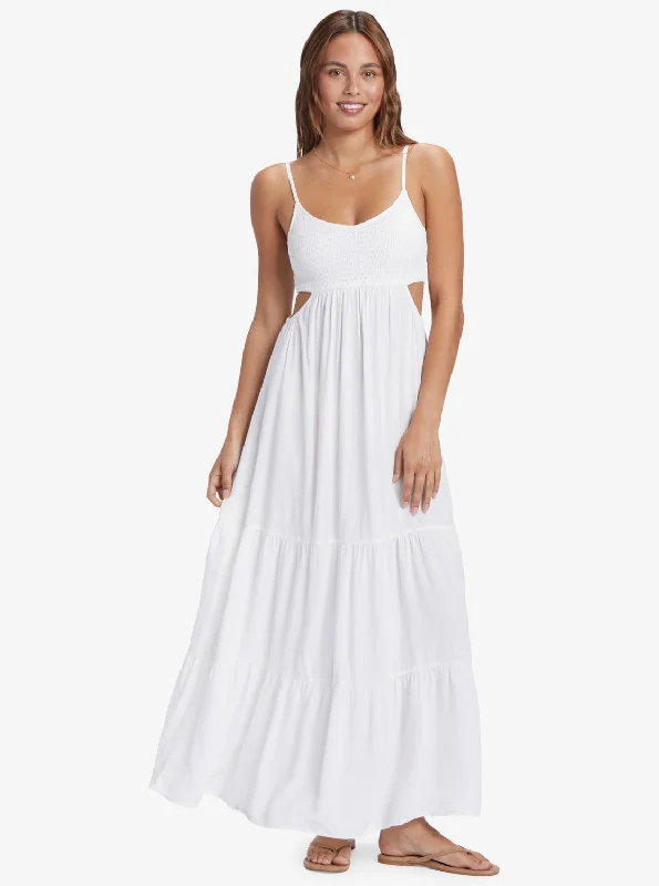 Women's Floral V-neck Maxi Dress-Hot Tropics Maxi Dress - Snow White