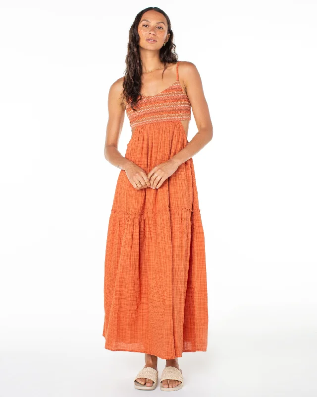 Women's Maxi Dress with Lace Details-Hot Tropics Flowy Maxi Dress - Ginger Spice