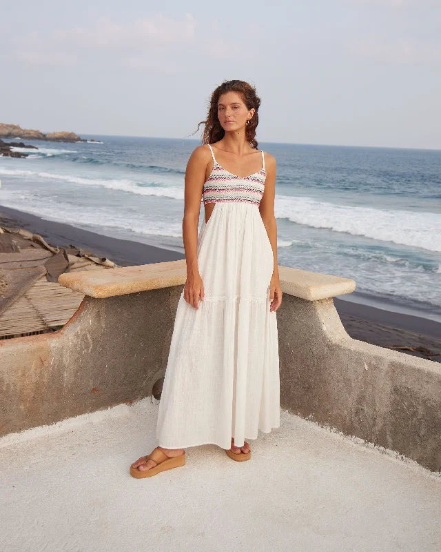Women's Halter Neck Maxi Dress-Hot Tropics Flowy Maxi Dress - Snow White