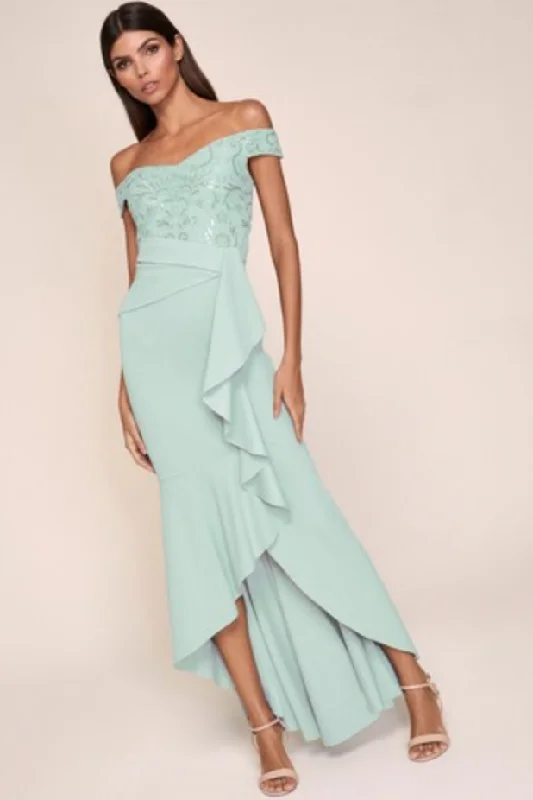 Women's Solid Color Maxi Dress-Huda Bardot Maxi Dress Green