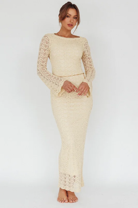Women's Tailored Maxi Dress-Hyland Open Back Crochet Maxi Dress Oat