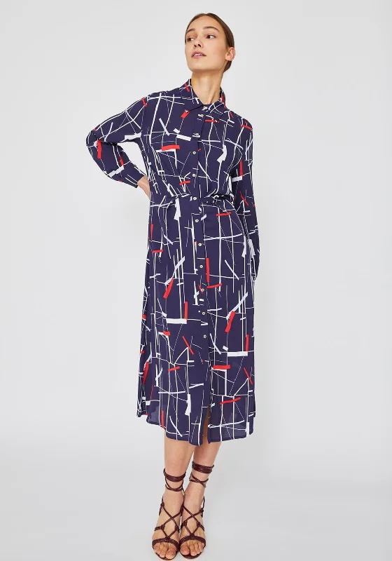 Linen Shirt Dress-iBlues Giralda Print Midi Shirt Dress, Navy Multi