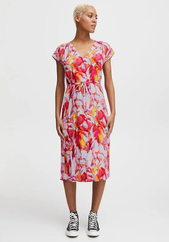 Everyday Shirt Dress for Women-Ichi Marble Print Shirt Dress, Pink Multi