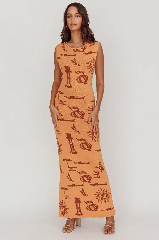 Women's Button-down Maxi Dress-Irene Column Silhouette Maxi Dress Apricot
