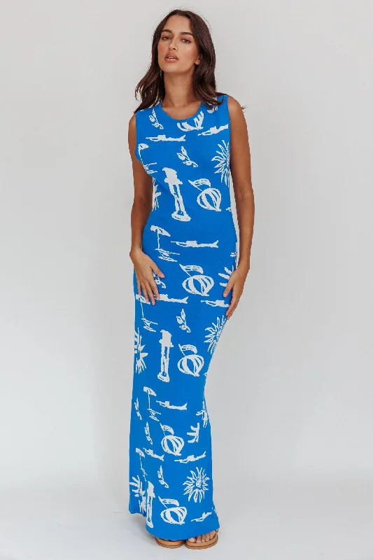 Women's Bodycon Maxi Dress-Irene Column Silhouette Maxi Dress Blue