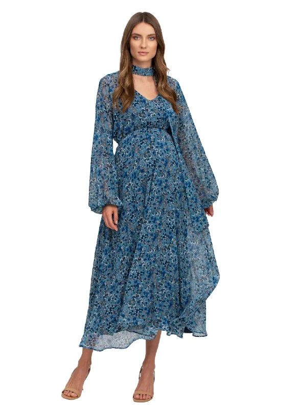 Maternity Dresses with Ruffle Details -Isabella Maternity Maxi Dress - Pottery Disty Maternity Dresses with Ruffle Details -Isabella Maternity Maxi Dress - Pottery Disty
