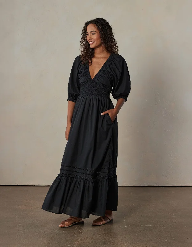 Women's Pocketed Maxi Dress-Isla Maxi Dress in Black