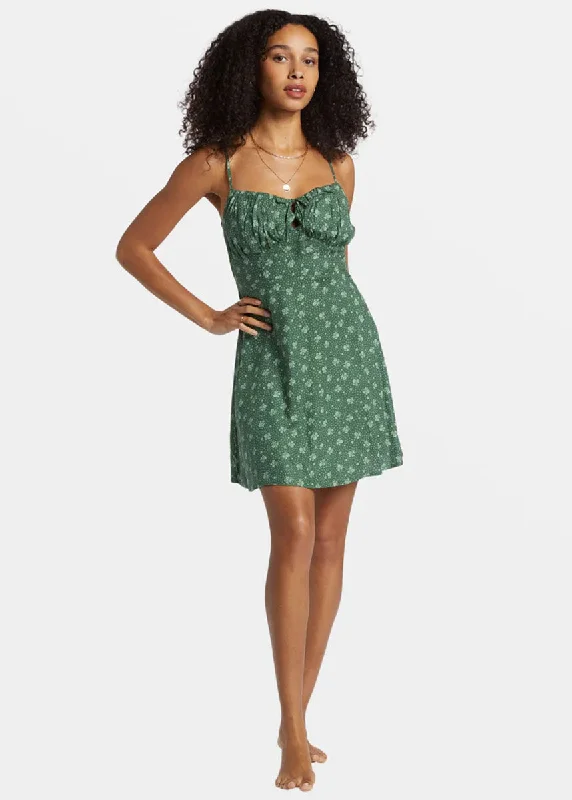 Women's V-neck Ruffled Mini Dress-Island Calling Mini Dress - Emerald Bay