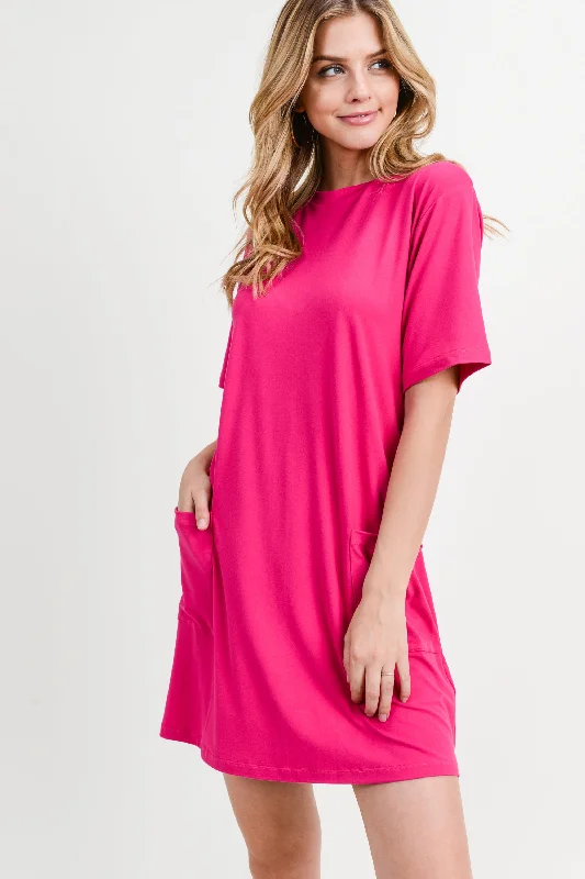 White Linen Shirt Dress-Day to Night Two Pocket T-Shirt Dress