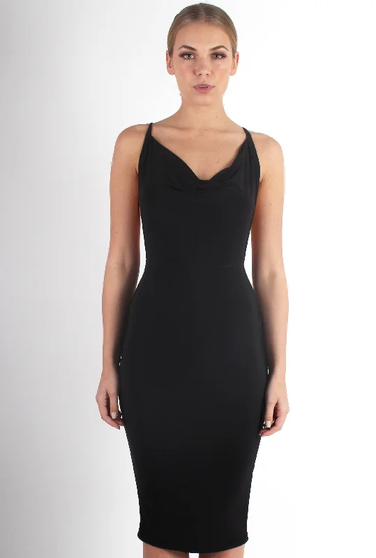 Black Sleeveless Bodycon Dress -Izzy Cross Back Scoop Neck Bodycon Dress