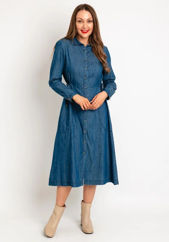 Simple Long Sleeve Shirt Dress-White Stuff Jade Denim Midi Shirt Dress, Mid-Wash Denim