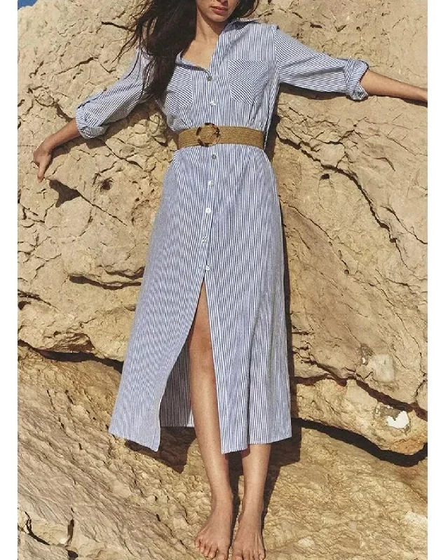 Tartan Shirt Dress-Jamie Luxe Striped Shirt Dress with Belt