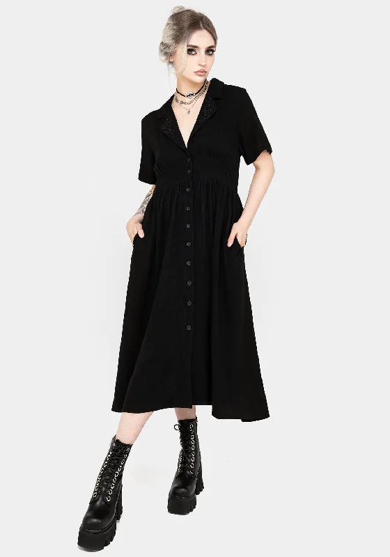 Pockets Shirt Dress-Jasmine Embroidered Midi Shirt Dress